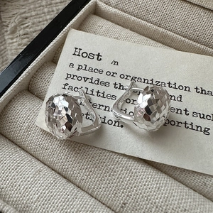 925 Sterling Silver Faceted Ball Hoop Earrings For Women Modern Minimalist CNC Geometric Disco Style Dainty Jewelry Gift