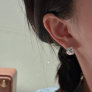 Minimalist 925 sterling silver geometric faceted ball stud earrings with metallic shine