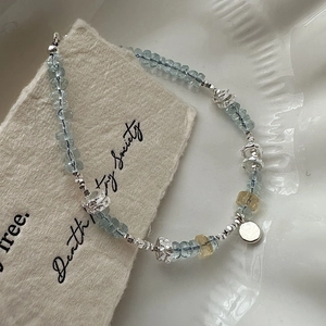 Minimalist S925 Sterling Silver Aquamarine Beaded Bracelet For Women Korean Style Elegant Adjustable Hand Jewelry Accessory