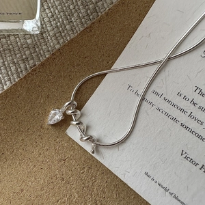 Elegant S925 sterling silver snake pendant necklace with a pear-cut zircon stone on a chain