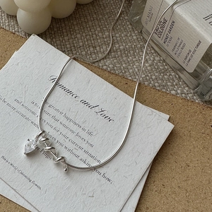S925 sterling silver snake chain necklace with pear-cut zircon and spiral metal pendant