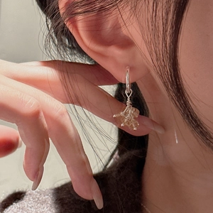 S925 sterling silver earrings featuring natural citrine cluster stones on elegant hoops
