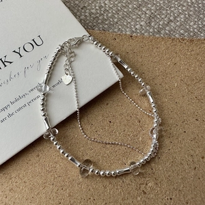 925 Sterling Silver Double Layer Beaded Bracelet With Heart Pendant Korean Style Rhinestone Jewelry For Women Gift