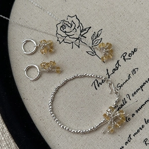 S925 sterling silver jewelry set with citrine stones including necklace earrings and bracelet