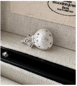 Detailed macro view of S925 silver lucky bag pendant with matte finish and zircons