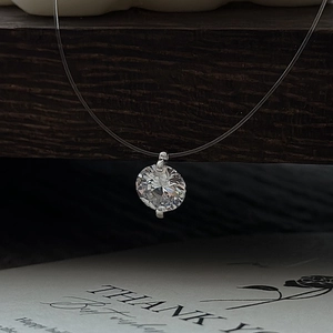Minimalist 925 Sterling Silver Invisible Necklace Mermaid Tear Round Cubic Zirconia Pendant Floating Choker For Women Elegant Jewelry