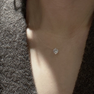 Minimalist S925 sterling silver mermaid tear invisible necklace with clear zircon stone