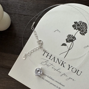 S925 Sterling Silver Mermaid Tear necklace with round zircon on transparent fishing line