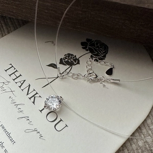 Elegant S925 sterling silver mermaid tear necklace with sparkling zircon on a clear line