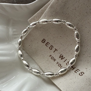 S925 Sterling Silver Beaded Bracelet For Women Minimalist Oval Bead Chain Bracelet Vintage Ins Style Jewelry Gift