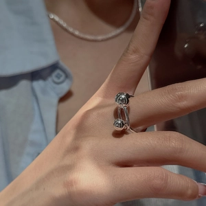 Minimalist S925 sterling silver geometric double ball ring for women trendy jewelry
