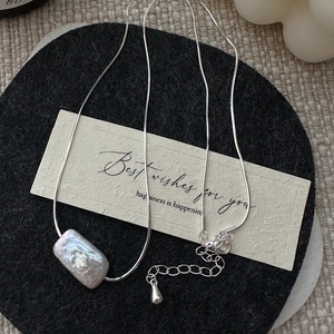 Minimalist S925 Sterling Silver Artificial Baroque Pearl Pendant Necklace For Women Elegant Snake Bone Chain For Daily Jewelry
