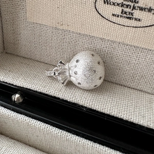 S925 sterling silver lucky bag pendant with sandblasted finish and zircon accents