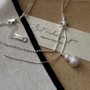 S925 sterling silver double-layer necklace with a textured gourd pendant for women