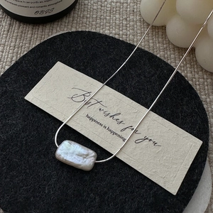 Minimalist S925 silver snake chain necklace with a single baroque pearl pendant