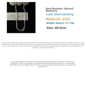 Détail du collier en argent sterling S925 tressé avec extension de 40 cm plus 5 cm
