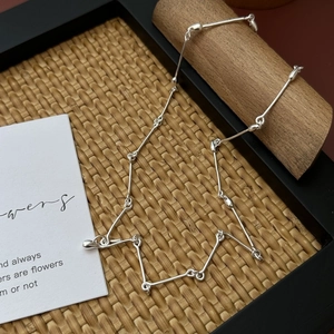 Minimalist S925 sterling silver bamboo joint chain necklace with a polished finish
