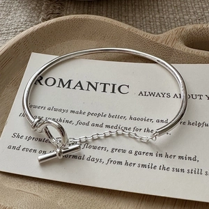 S925 Sterling Silver Knot Toggle Clasp Bangle For Women Vintage Minimalist OT Buckle Bracelet Silver Polished Jewelry