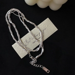 Collier Multicouche à Triple Tissage en Argent Sterling 925 pour Femme Bijoux de Mode au Design Coréen Minimaliste