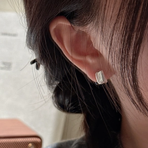 Boucles d'oreilles créoles rectangulaires minimalistes en argent massif S925