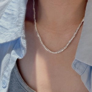 Collier minimaliste multicouche en argent sterling S925 pour femmes bijoux chic