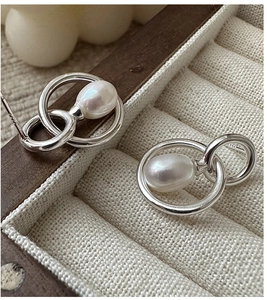 Detailed macro view of S925 sterling silver drop earrings with elegant white pearls