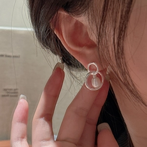 S925 sterling silver drop pearl earrings featuring a minimalist double circle design
