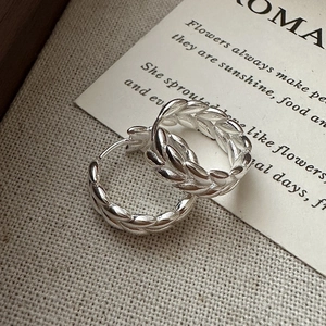 925 Sterling Silver Wheat Ear Hoop Earrings For Women Minimalist Vintage Textured Geometric Ear Buckle Fashion Jewelry Gift