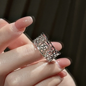 925 Sterling Silver Hollow Out Geometric Open Ring For Women Personalized Korean Style Adjustable Glinting Minimalist Finger Ring
