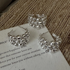 S925 sterling silver multilayer beaded ring and earrings set with shimmering facets