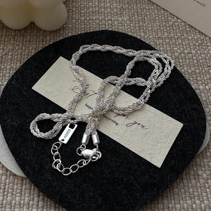 Elegant S925 sterling silver woven twist chain necklace with adjustable lobster clasp