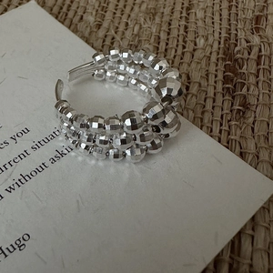 925 Sterling Silver Faceted Multi-row Beaded Adjustable Open Ring For Women Trendy Retro Geometric Jewelry Finger Ring Gift