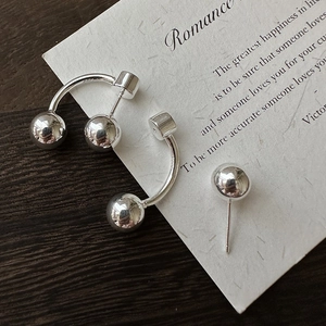 S925 sterling silver minimalist U-shaped bead drop earrings with polished metallic finish