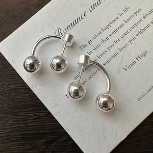 Minimalist S925 sterling silver ball drop earrings with a modern C-shaped curved design
