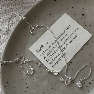 Minimalist S925 sterling silver chain necklace with adjustable slide bead and zircon pendant