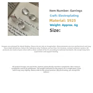 Close-up of S925 sterling silver matte earrings with clear oval crystal drop pendants