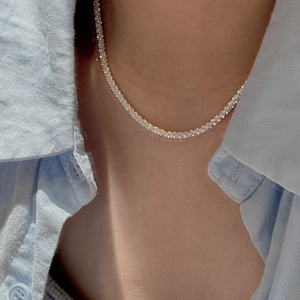 Minimalist S925 sterling silver beaded choker necklace with shimmering faceted texture