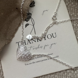 Vintage Texture 925 Sterling Silver Heart Pendant Necklace For Women Niche Design Minimalist Heart Clavicle Chain Jewelry Gift