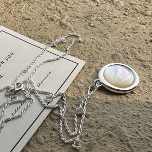 925 Sterlingsilber Perlmutt Anhänger Halskette Französische Kordelkette Elegante Runde Muschel Schlüsselbein Schmuck Für Damen