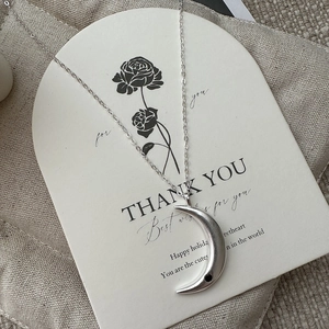 Vintage Matte 925 Sterling Silver Crescent Moon Pendant Necklace With Rhinestone Korean Minimalist Clavicle Chain For Women