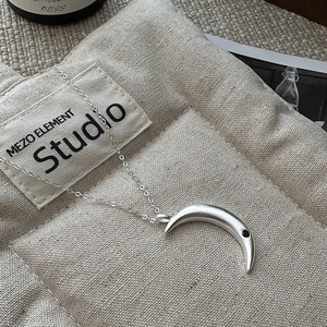 Minimalist 925 sterling silver crescent moon necklace with matte finish and black zircon