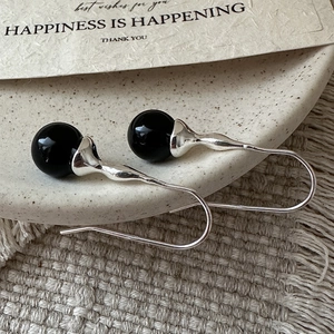 Vintage 925 Sterlingsilber Schwarzer Achat Ohrhänger Für Damen Minimalistische Geometrische Haken Ohrringe Schmuck Geschenk