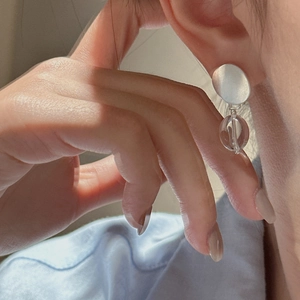 Minimalist S925 sterling silver drop earrings with matte finish and clear resin sphere