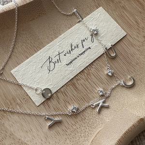 Vintage 925 Sterling Silver Lucky Letter Pendant Necklace For Women Elegant Rhinestone Clavicle Chain Minimalist Jewelry