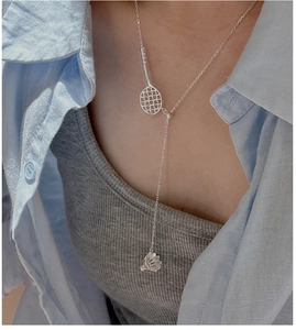 Collana lariat in argento sterling S925 con ciondolo a racchetta da badminton e volano