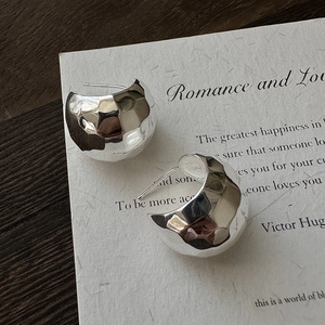 925 Sterling Silver Irregular Hammered Rhombus Stud Earrings For Women Korean Niche Design Heavy Texture Metallic Jewelry