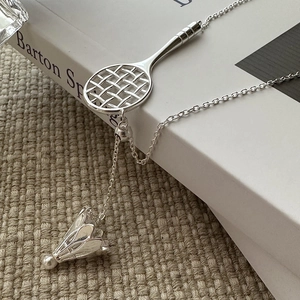 Collana con Pendente a Racchetta da Badminton in Argento Sterling S925 per Donna Sportiva Minimalista a Forma di Y Gioielli da Collo