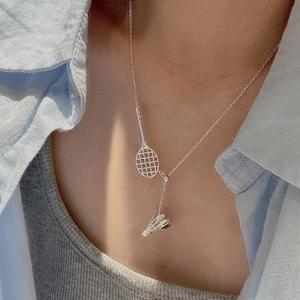 Collana con racchetta da badminton in argento sterling S925 da donna in stile sportivo