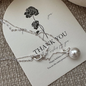 Double-layered S925 sterling silver pearl necklace with a polished round pendant
