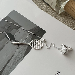 Collana in argento sterling S925 con ciondolo a racchetta da badminton in stile minimal
